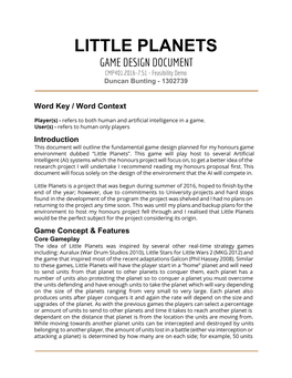 LITTLE PLANETS GAME DESIGN DOCUMENT CMP401.2016-7.S1 - Feasibility Demo Duncan Bunting - 1302739