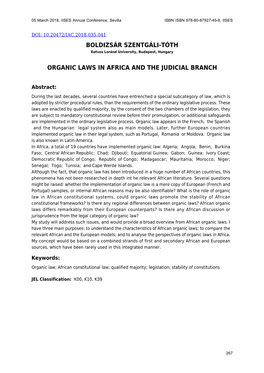 Boldizsár Szentgáli-Tóth Organic Laws in Africa and the Judicial Branch