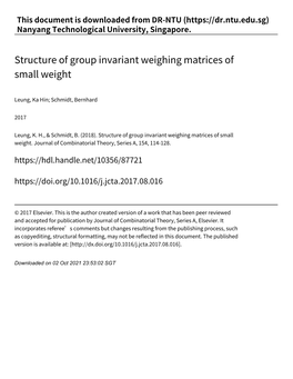 Structure of Group Invariant Weighing Matrices of Small Weight