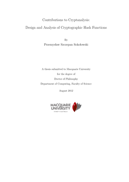 Contributions to Cryptanalysis: Design and Analysis of Cryptographic Hash Functions