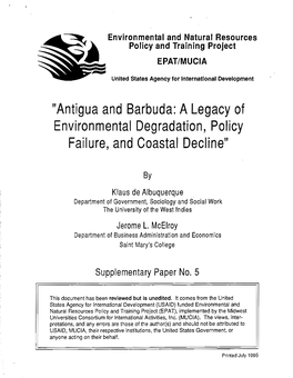 "Antigua and Barbuda: Alegacy of Environmental Degradation, Policy Failure, and Coastal Decline"