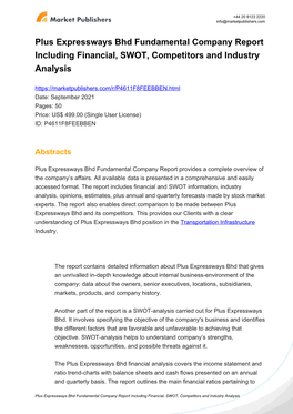 Plus Expressways Bhd Fundamental Company Report Including