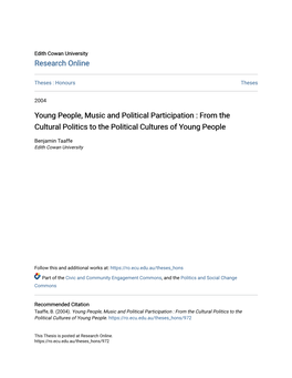 Young People, Music and Political Participation : from the Cultural Politics to the Political Cultures of Young People