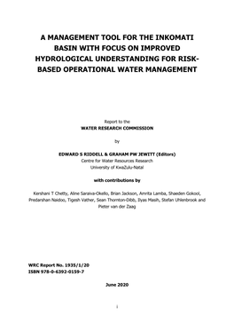 A Management Tool for the Inkomati Basin with Focus on Improved Hydrological Understanding for Risk- Based Operational Water Management