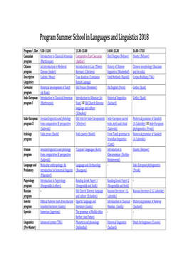 Program Summer School in Languages and Linguistics 2018