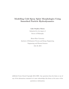 Modelling Cold Spray Splat Morphologies Using Smoothed Particle Hydrodynamics