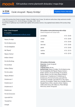 534 Autobus Vreme Planiranih Dolazaka, I Mapa Trasa Linije