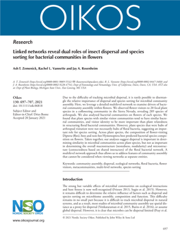 Linked Networks Reveal Dual Roles of Insect Dispersal and Species Sorting for Bacterial Communities in Flowers