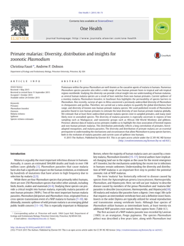 Primate Malarias: Diversity, Distribution and Insights for Zoonotic Plasmodium