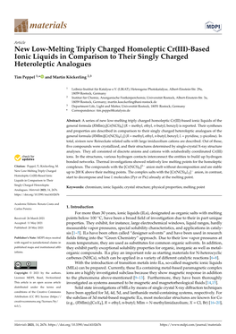 Based Ionic Liquids in Comparison to Their Singly Charged Heteroleptic Analogues