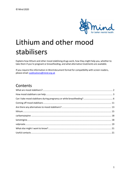 Lithium and Other Mood Stabilisers