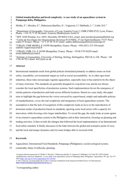 Global Standardization and Local Complexity. a Case Study of an Aquaculture System in 1 Pampanga Delta, Philippines. 2 3 4 5