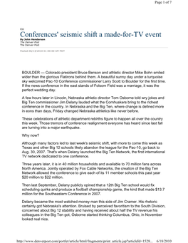 Conferences' Seismic Shift a Made-For-TV Event by John Henderson the Denver Post the Denver Post