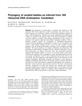 Phylogeny of Carabid Beetles As Inferred from 18S Ribosomal DNA (Coleoptera: Carabidae)