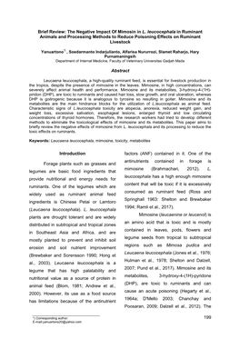 The Negative Impact of Mimosin in L. Leucocephala in Ruminant Animals and Processing Methods to Reduce Poisoning Effects on Ruminant Livestock