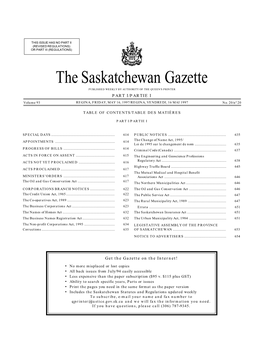 Sask Gazette, Part I, May 16, 1997