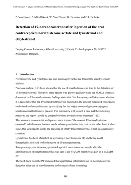 Detection of 19-Norandrosterone After Ingestion of the Oral Contraceptives Norethisterone Acetate and Lynestrenol and Ethylestrenol