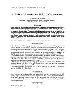 A PASCAL Compiler for PDP 11 Minicomputers