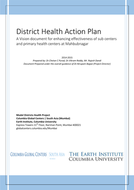 District Health Action Plan a Vision Document for Enhancing Effectiveness of Sub Centers and Primary Health Centers at Mahbubnagar