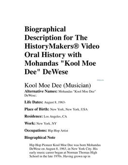 Biographical Description for the Historymakers® Video Oral History with Mohandas 