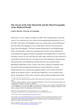 The Travels of Sir John Mandeville and the Moral Geography of the Medieval World