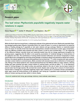 The Leaf Miner Phyllocnistis Populiella Negatively Impacts Water Relations in Aspen