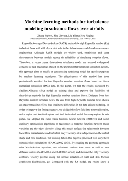 Machine Learning Methods for Turbulence Modeling in Subsonic Flows Over Airfoils