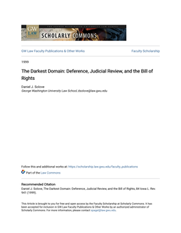 The Darkest Domain: Deference, Judicial Review, and the Bill of Rights