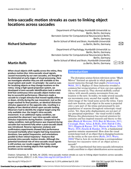 Intra-Saccadic Motion Streaks As Cues to Linking