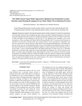 Case Study: Bahar City in Hamedan Province)