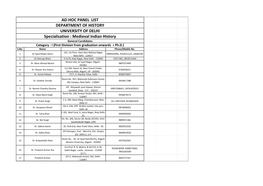 Ad-Hoc Panel List Department of History