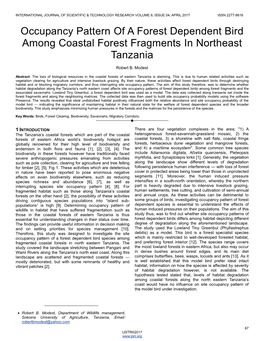 Occupancy Pattern of a Forest Dependent Bird Among Coastal Forest Fragments in Northeast Tanzania