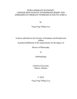 Chinese Restaurant Entrepreneurship and Zimbabwean Migrant Workers in South Africa