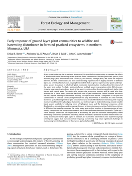 Early Response of Ground Layer Plant Communities to Wildfire And