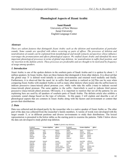 Phonological Aspects of Jizani Arabic