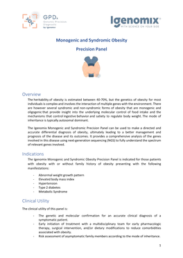 Monogenic and Syndromic Obesity Precision Panel Overview Indications Clinical Utility