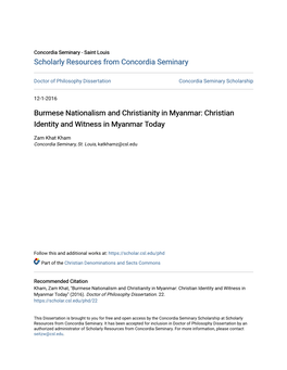 Burmese Nationalism and Christianity in Myanmar: Christian Identity and Witness in Myanmar Today
