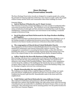 Knox Heritage 2005 Preservation Awards