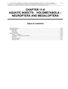 Aquatic Insects: Holometabola – Neuroptera and Megaloptera