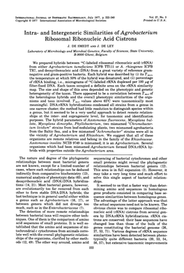 And Intergeneric Similarities of Agrobacterium Ribosomal Ribonucleic Acid Cistrons