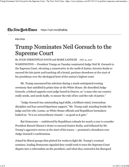 Trump Nominates Neil Gorsuch to the Supreme Court - the New York Times