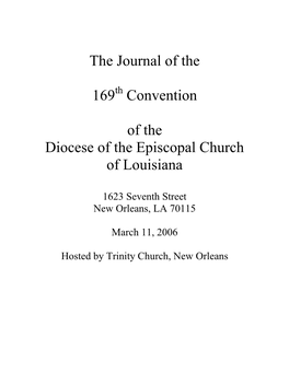 The Journal of the 169 Convention of the Diocese of the Episcopal