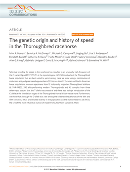 The Genetic Origin and History of Speed in the Thoroughbred Racehorse