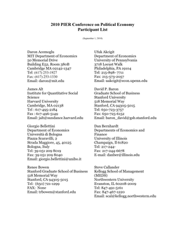 2010 PIER Conference on Political Economy Participant List