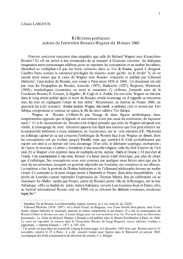 Réflexions Poétiques Autour De L'entretien Rossini-Wagner Du 18 Mars 1860