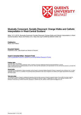 Musically Consonant, Socially Dissonant: Orange Walks and Catholic Interpretation in West-Central Scotland