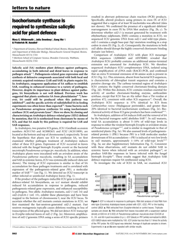 Isochorismate Synthase Is Required to Synthesize Salicylic Acid for Plant