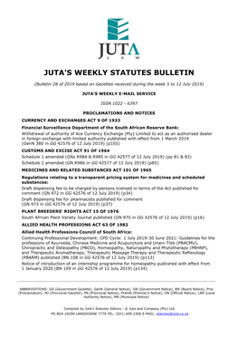 Juta's Weekly Statutes Bulletin