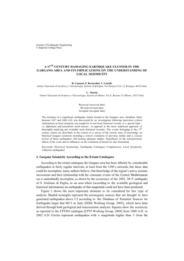 A 17Th Century Damaging Earthquake Cluster in the Gargano Area and Its Implications on the Understanding of Local Seismicity