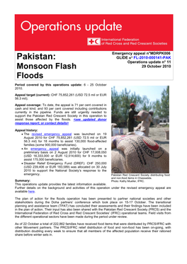 Pakistan: GLIDE N° FL-2010-000141-PAK Operations Update N° 11 Monsoon Flash 29 October 2010 Floods